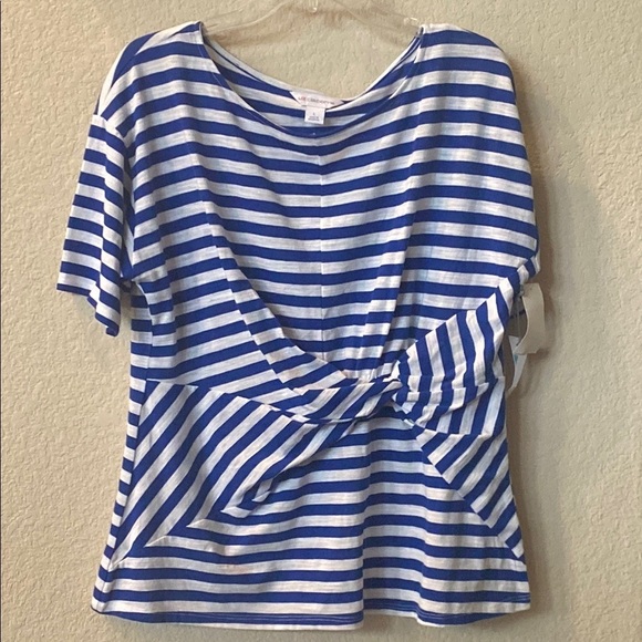 Liz Claiborne Twist front Blue and White Striped Women's Top Size L - Picture 1 of 7